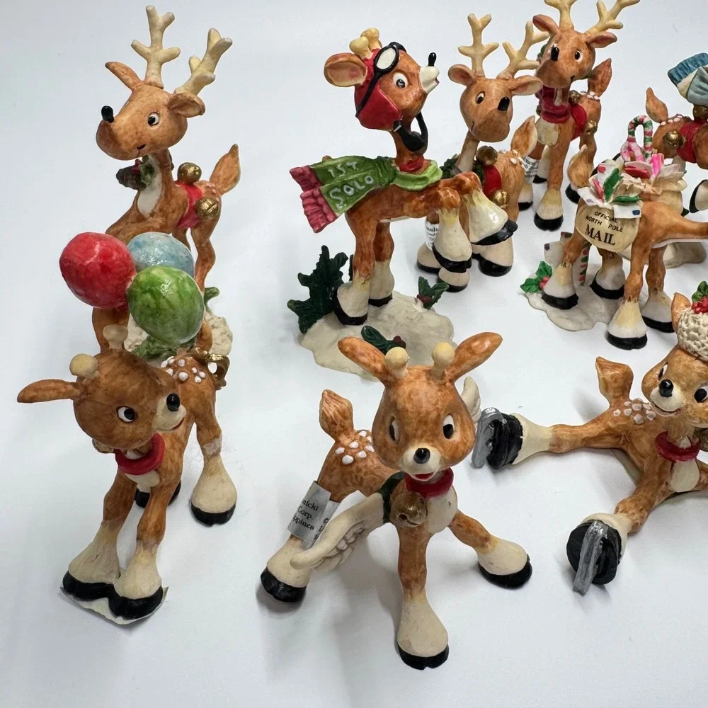 Vintage Enesco Sandi Zimnicki Reindeer Figurines Lot 1990s Christmas Decor
